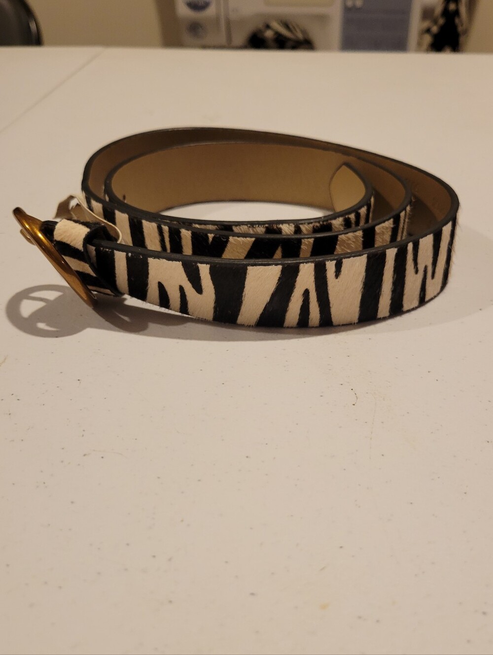 Urban Outfitter Women's Black and White Zebra Print Belt - Size M